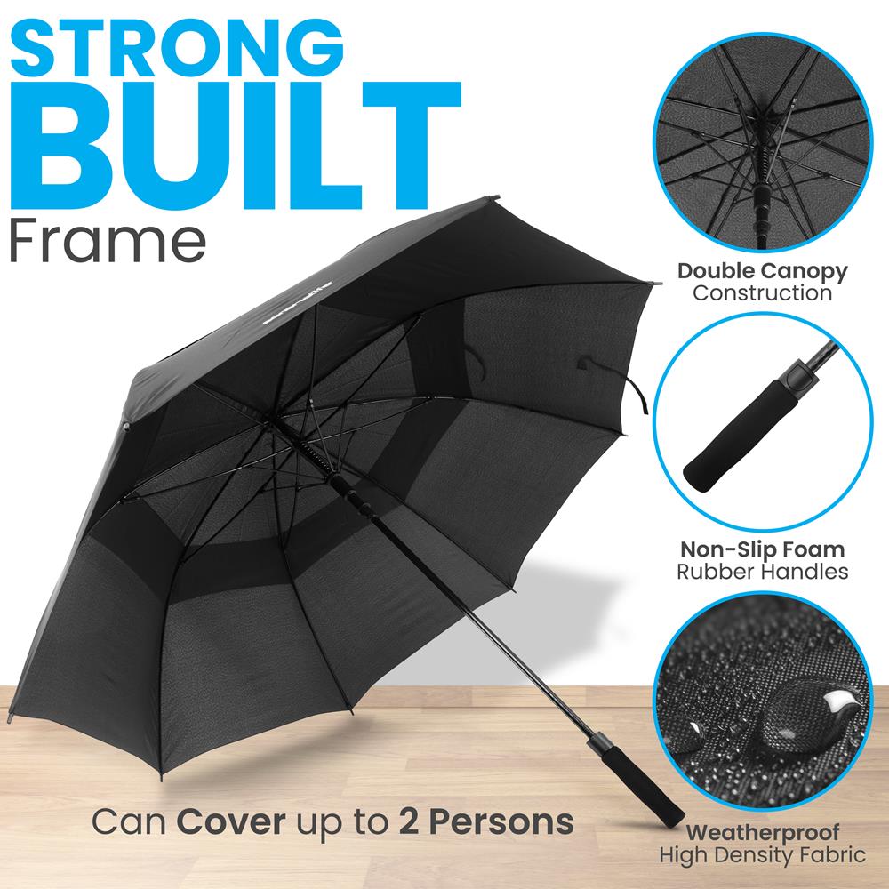62" Auto Open Golf Umbrella - Windproof Double Canopy, Quick Dry Fabric