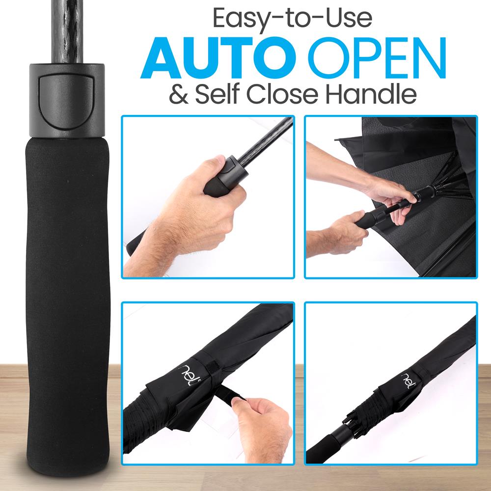 62" Auto Open Golf Umbrella - Windproof Double Canopy, Quick Dry Fabric