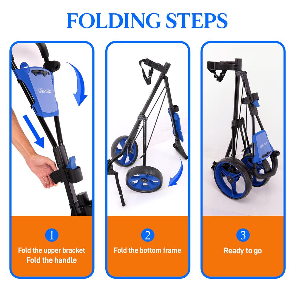Foldable 3-Wheel Golf Cart, Easy Storage, Steel Frame, Quick Brake