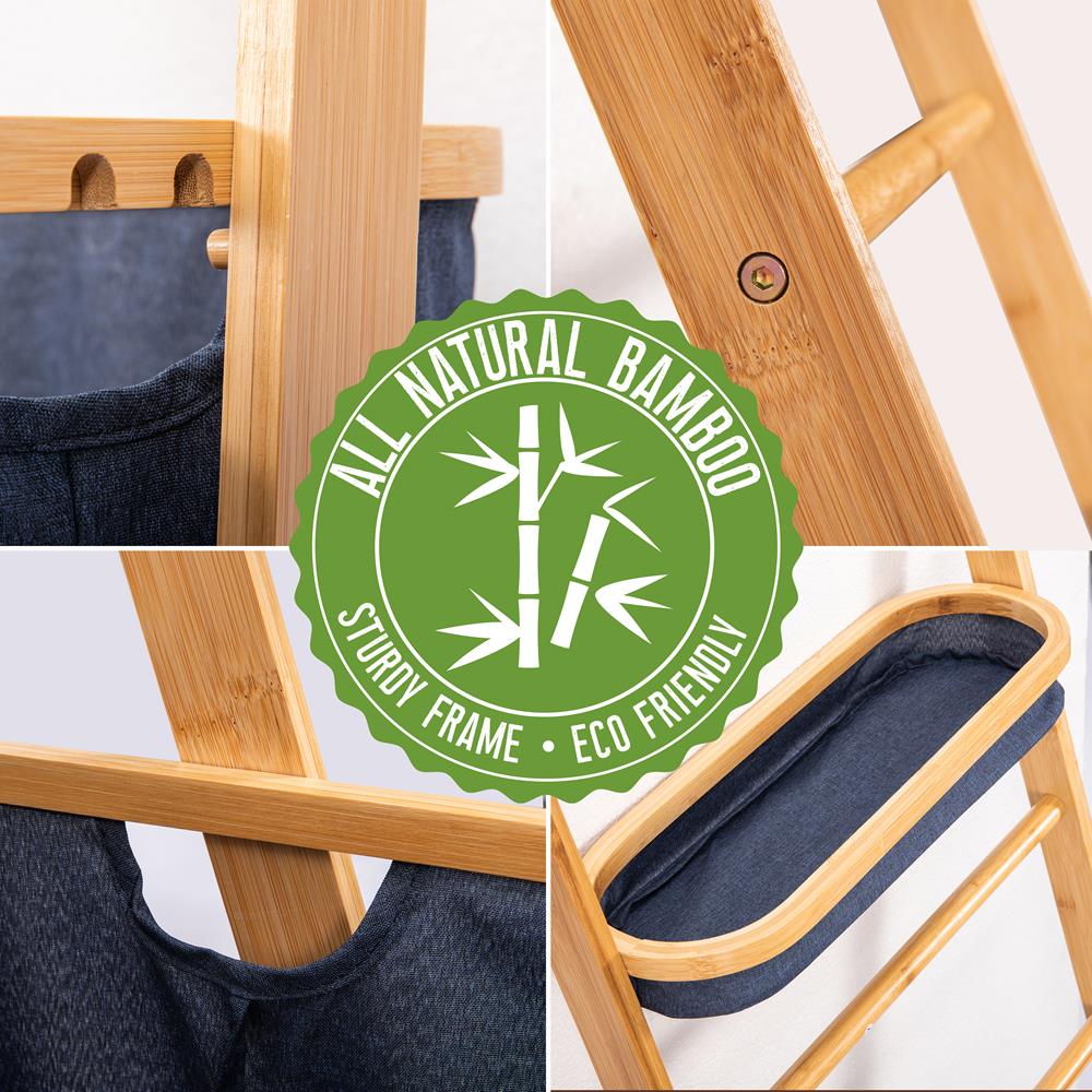 Bamboo Bath Towel Rack with Hamper - Space-Saving, Eco-Friendly