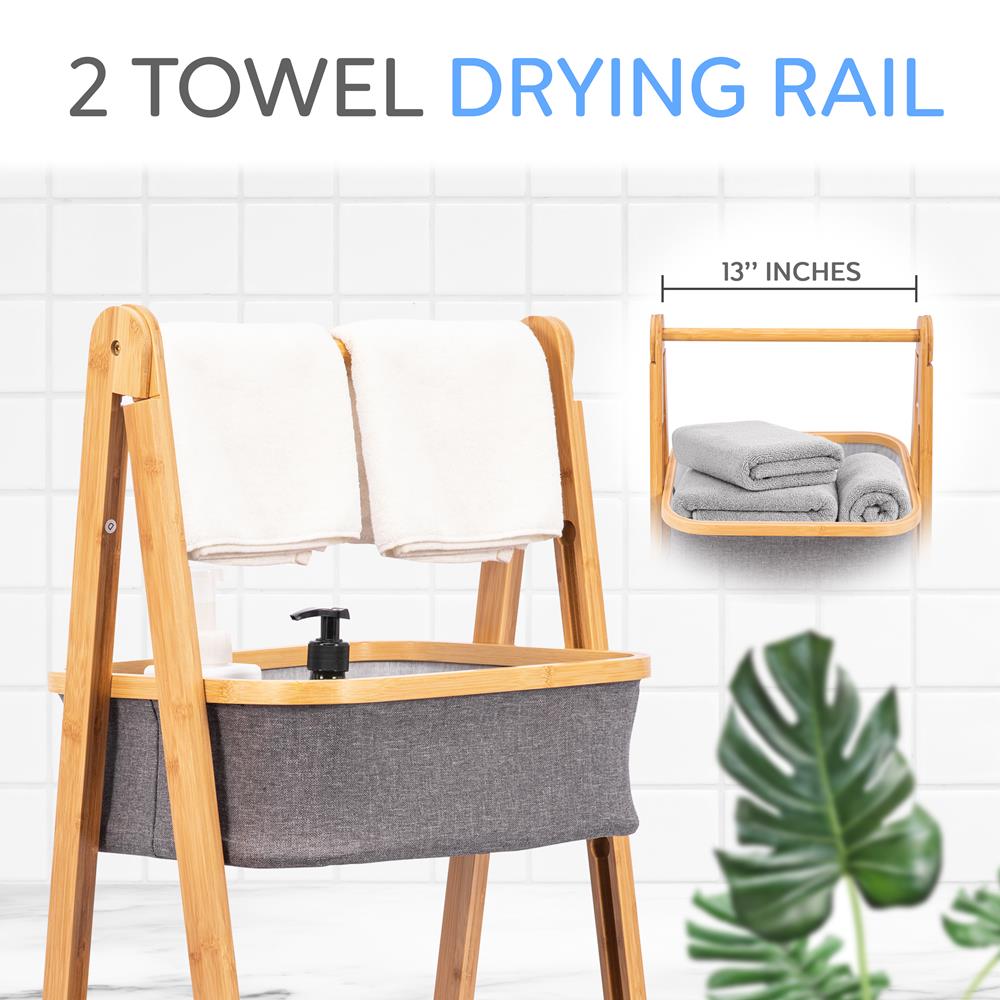 3 Tier Bamboo Laundry Shelf - Space-Saving Foldable Organizer with Baskets