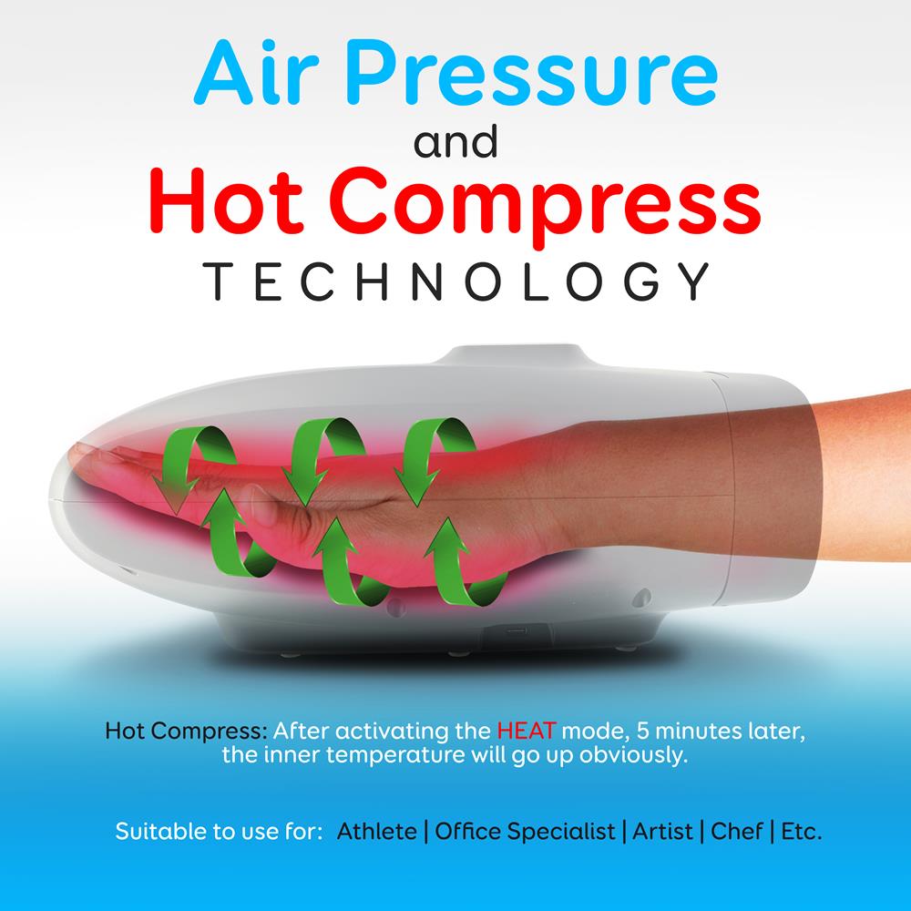 Electric Hand Massager Pain Relief 5 Modes Heat Function White