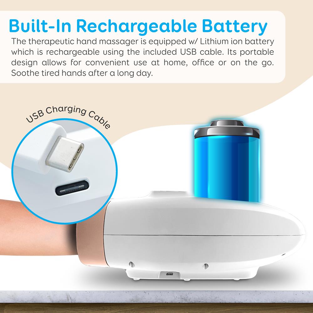 Electric Hand Massager Pain Relief 5 Modes Heat Function White