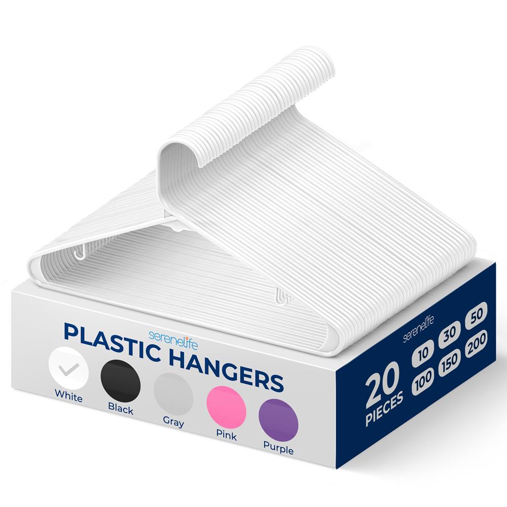 20 Pcs. Plastic Hangers - Non-Slip, Sturdy, And Heavy Duty Coat Set With 360° Swivel Hook For Clothes (White)