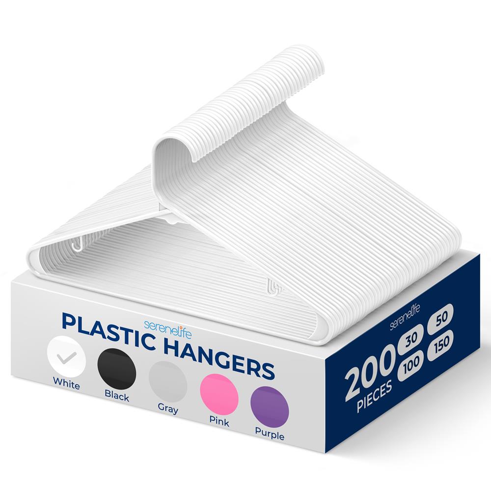Plastic Hangers 200 Pcs, Durable Slip Design, Space-Saving, White