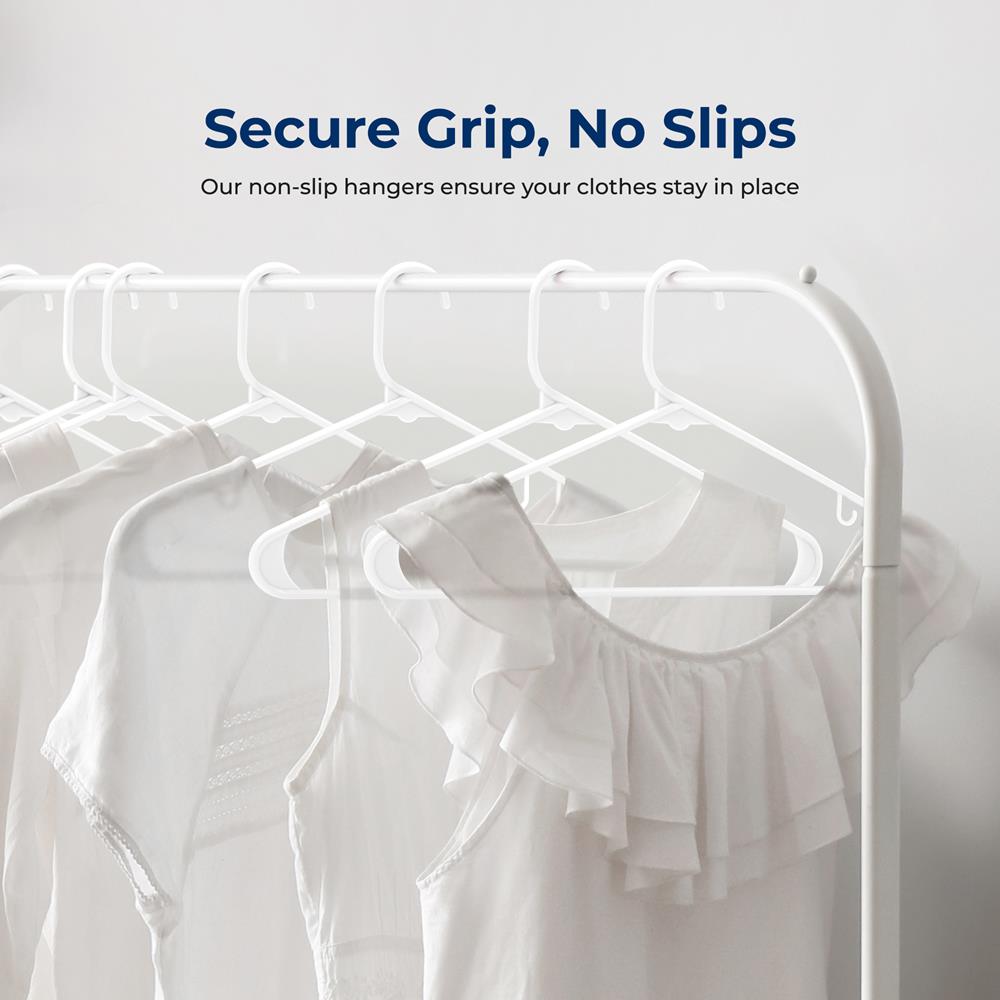 Plastic Hangers 200 Pcs, Durable Slip Design, Space-Saving, White