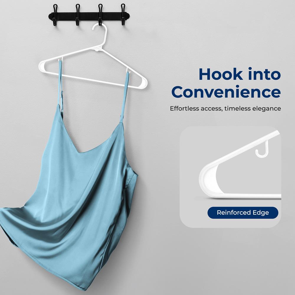 Plastic Hangers 200 Pcs, Durable Slip Design, Space-Saving, White