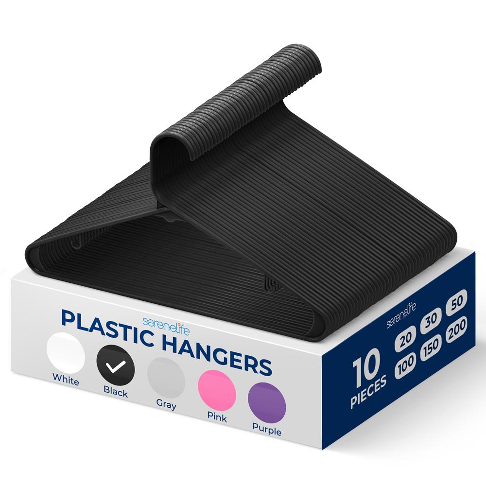 Plastic Hangers 10 Pack - Space-Saving, Non-Slip, Ultra-Thin, Black