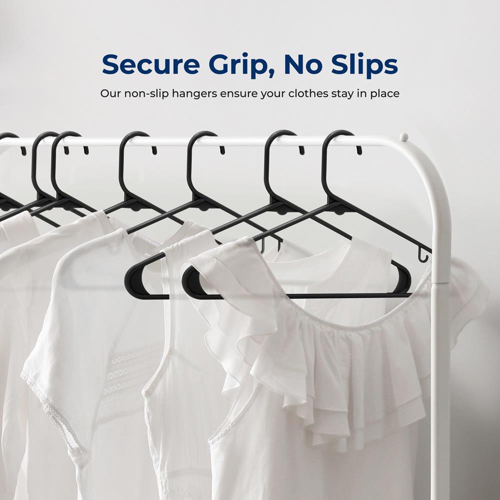 Plastic Hangers 10 Pack - Space-Saving, Non-Slip, Ultra-Thin, Black