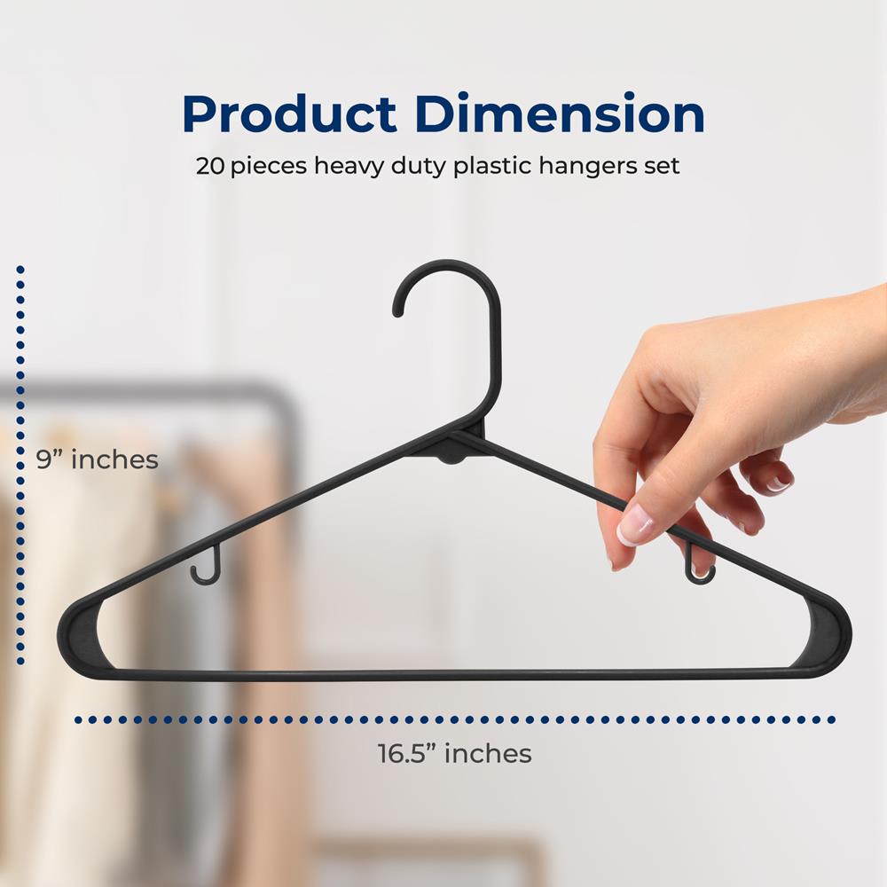 20 Pcs. Plastic Hangers - Non-Slip, Sturdy, And Heavy Duty Coat Set With 360° Swivel Hook For Clothes (Black)
