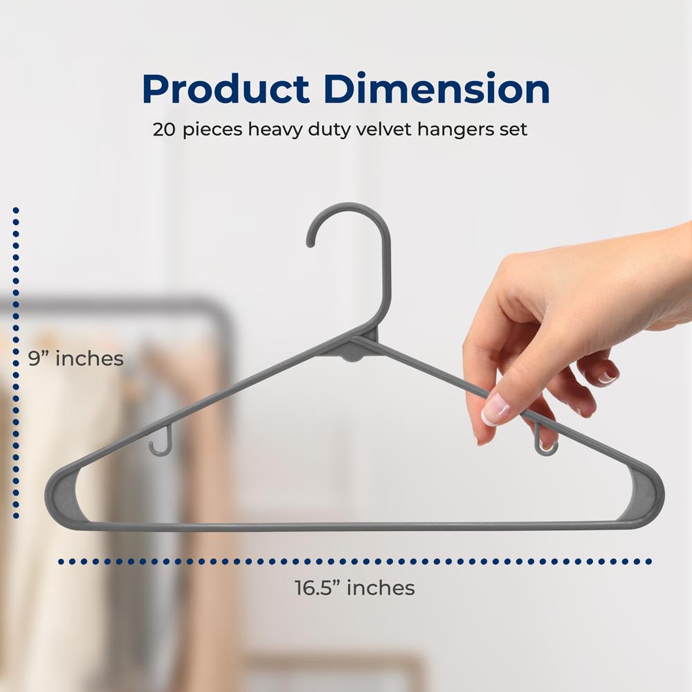 20 Pack Plastic Hangers, Space-Saving, Non-Slip, 360° Swivel Hook, Gray