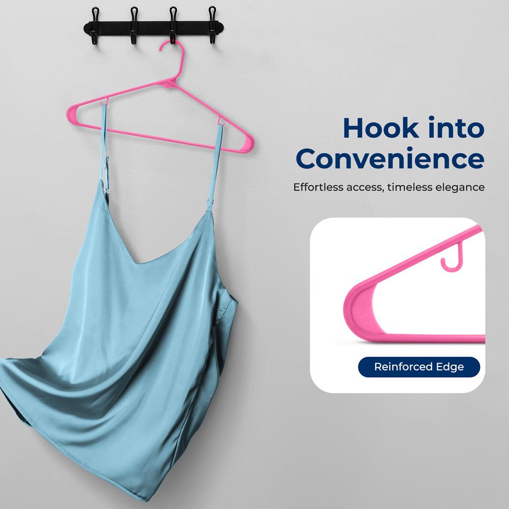 10 Pack Non-Slip Plastic Hangers, Space-Saving, 360° Swivel Hook, Pink