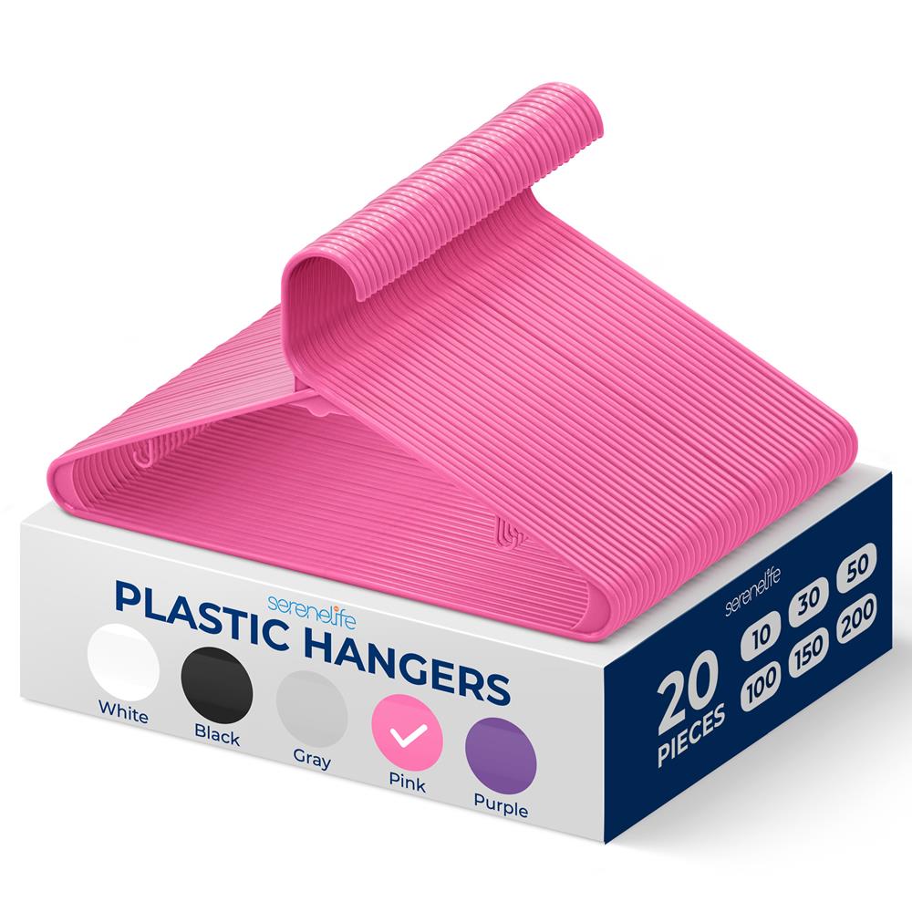 20-Pack Non-Slip Plastic Hangers, Space-Saving, 360° Swivel Hook, Pink