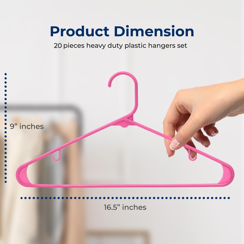 20-Pack Non-Slip Plastic Hangers, Space-Saving, 360° Swivel Hook, Pink