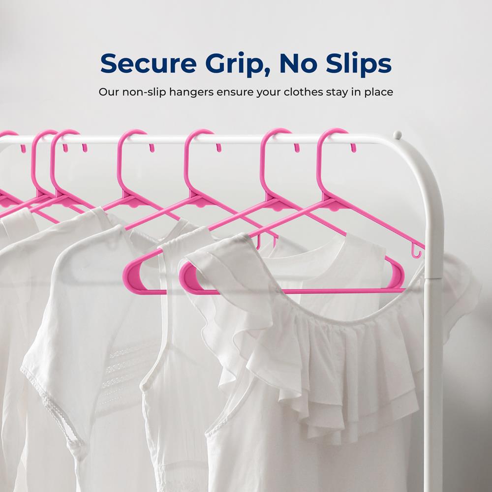 20-Pack Non-Slip Plastic Hangers, Space-Saving, 360° Swivel Hook, Pink