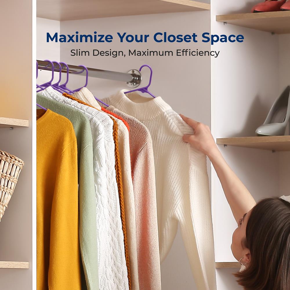 Plastic Hangers 10-Pack, Space-Saving Non-Slip Design, Purple
