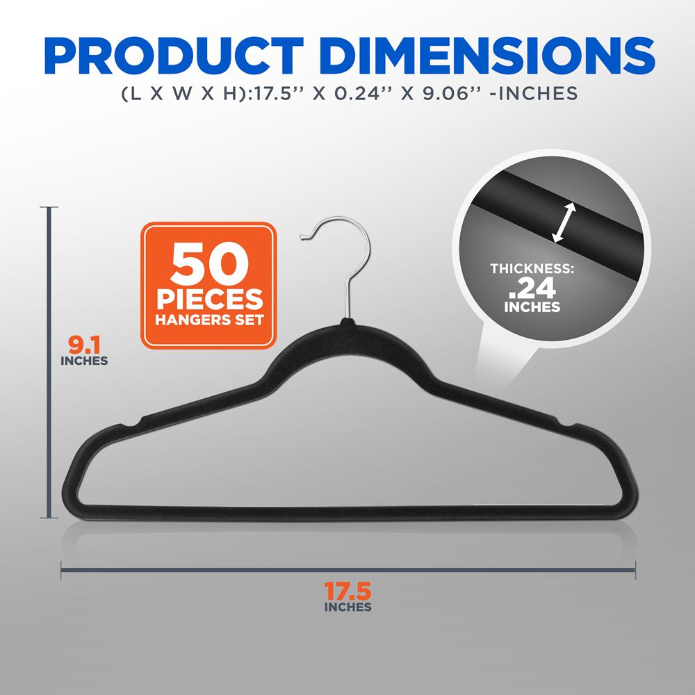 Velvet Non-Slip Hangers 50-Pack, Space-Saving, 360° Swivel Hook