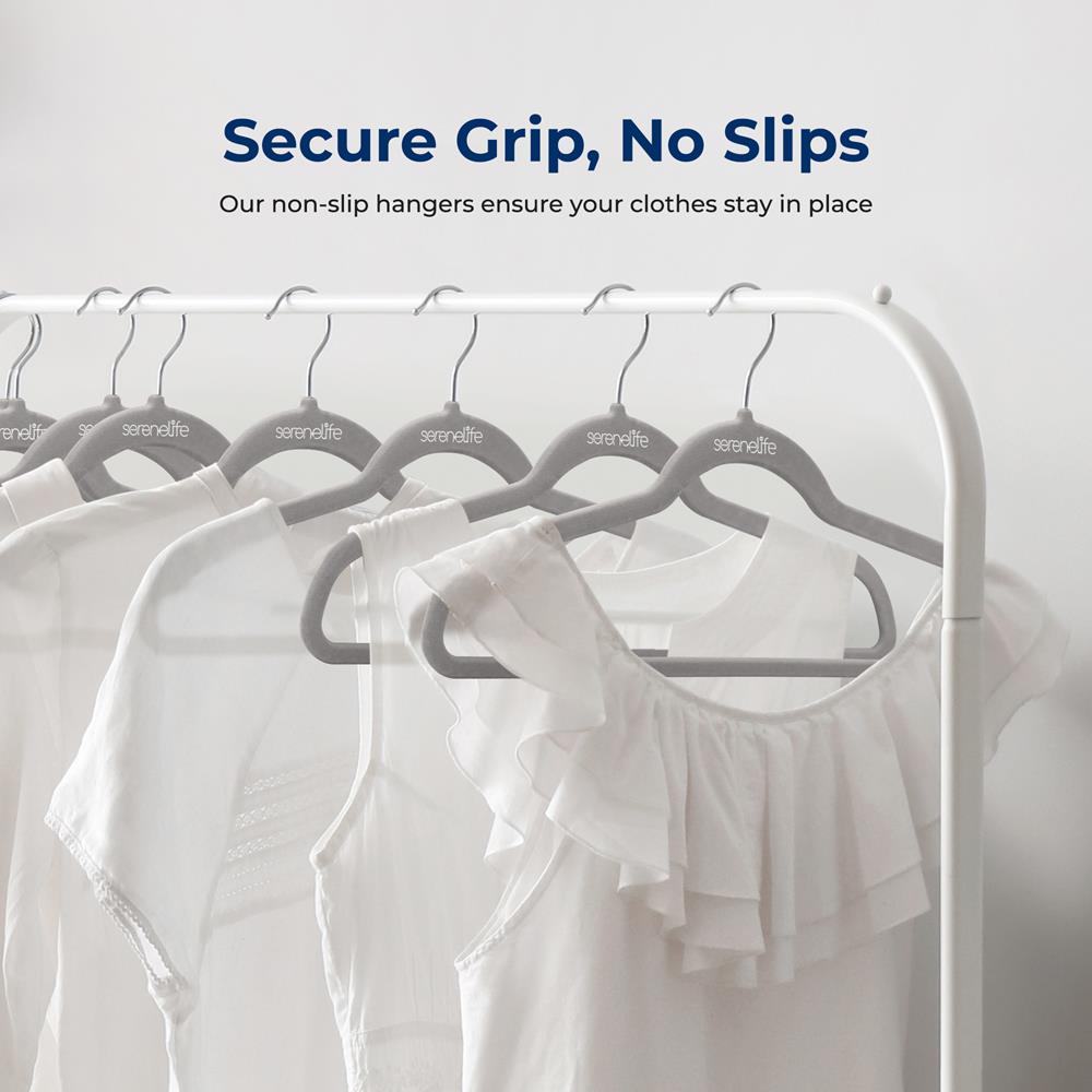 Velvet Hangers 10 Pack - Non-Slip, Space-Saving, 360° Swivel Hook, Grey