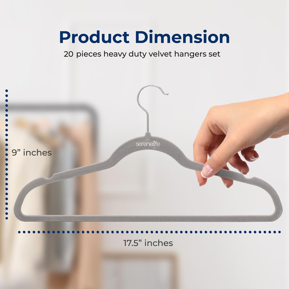 Velvet Hangers 20-Pack, Non-Slip, Space-Saving, 360° Swivel Hook, Gray