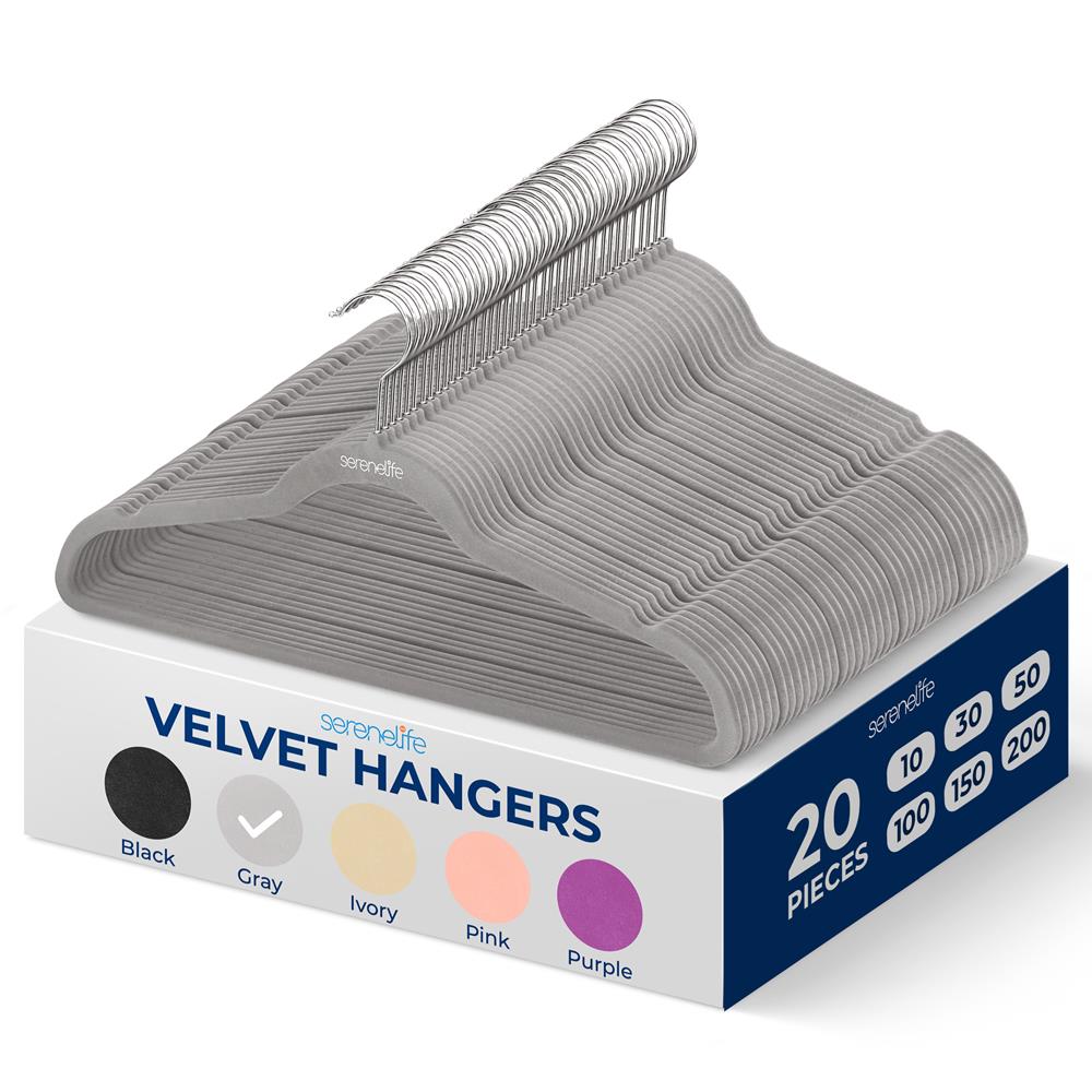 Velvet Hangers 20-Pack, Non-Slip, Space-Saving, 360° Swivel Hook, Gray