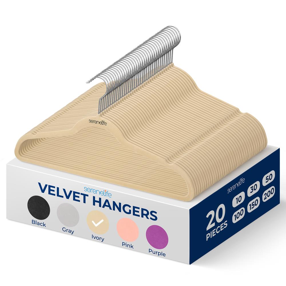 20 Pack Velvet Hangers - Non-Slip, Space-Saving, 360° Swivel, Ivory