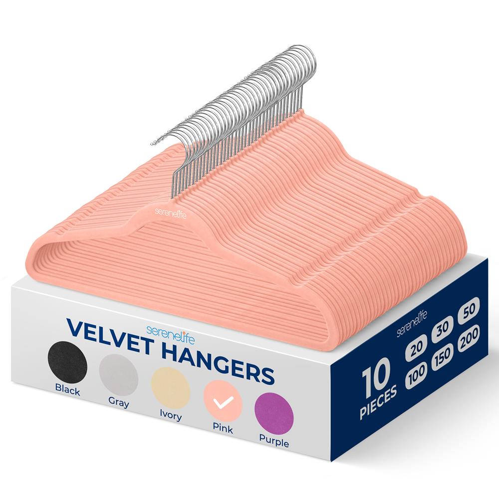 10-Pack Velvet Hangers Non-Slip Space-Saving 360° Swivel Hook Pink