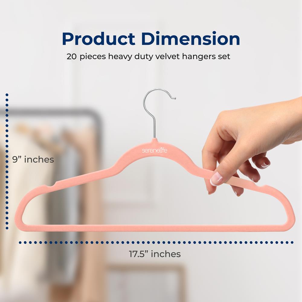 Velvet Hangers 20-Pack, Non-Slip, Space-Saving, 360° Swivel Hook, Pink