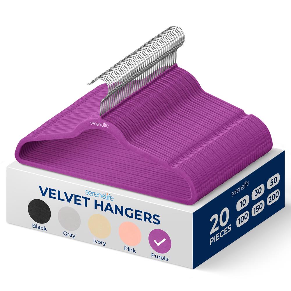 Velvet Hangers 20-Pack, Non-Slip, Space-Saving, 360° Swivel Hook, Purple