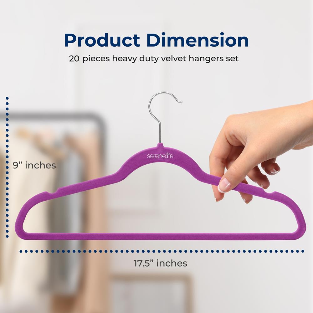 Velvet Hangers 20-Pack, Non-Slip, Space-Saving, 360° Swivel Hook, Purple