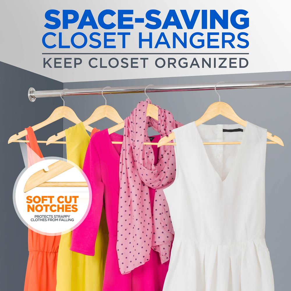 10-Pack Wooden Coat Hangers - Durable, Space-Saving, 360° Swivel Hook Natural