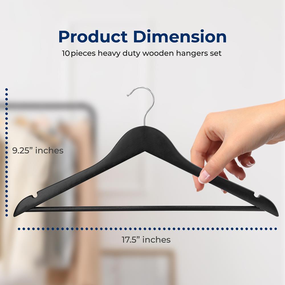 10-Pack Wooden Coat Hangers - Durable, Space-Saving, 360° Swivel Hook