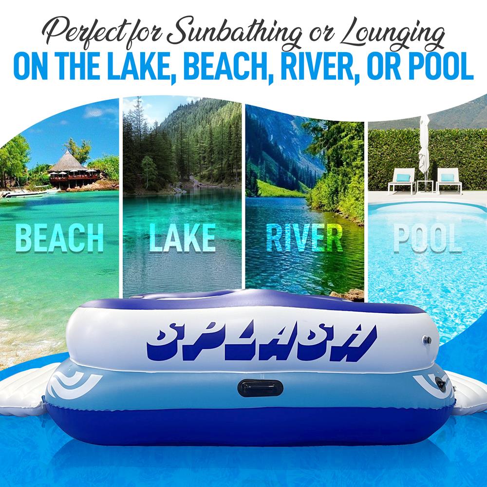 Inflatable Floating Island Lounge Raft With Cup Holders, 4-Seater