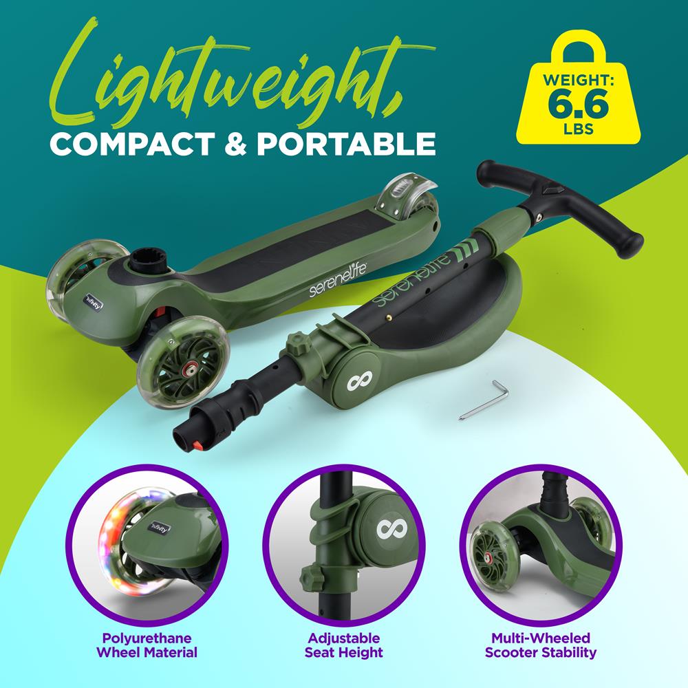 Infinity 3-Wheel Kids Scooter - Child & Toddler Toy Scooter With Built-In Led Wheel Lights, Fold-Out Comfort Seat (Green)