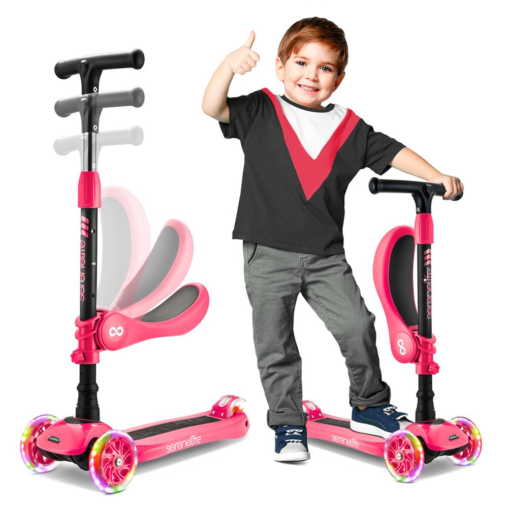Infinity 3-Wheel Kids Scooter - Child & Toddler Toy Scooter With Built-In Led Wheel Lights, Fold-Out Comfort Seat (Pink)