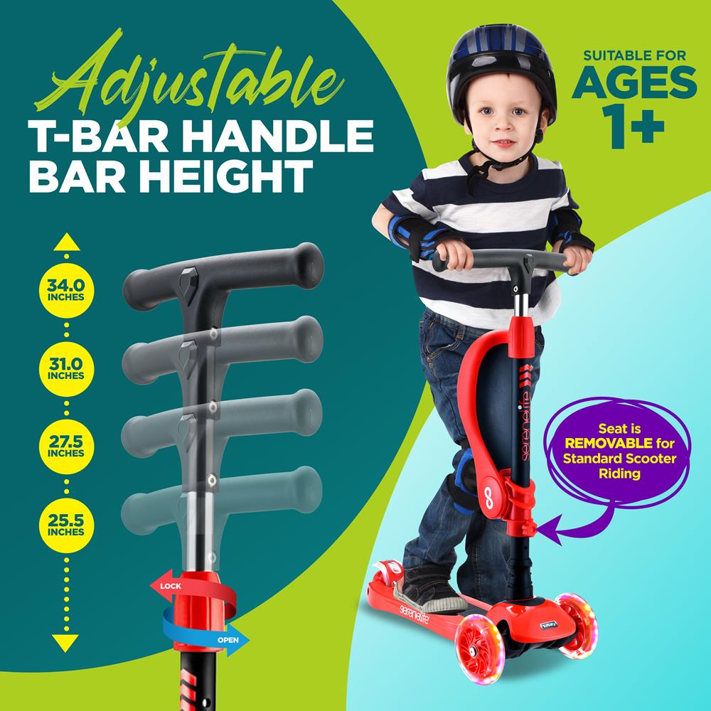 Infinity 3-Wheel Kids Scooter - Child & Toddler Toy Scooter With Built-In Led Wheel Lights, Fold-Out Comfort Seat (Red)