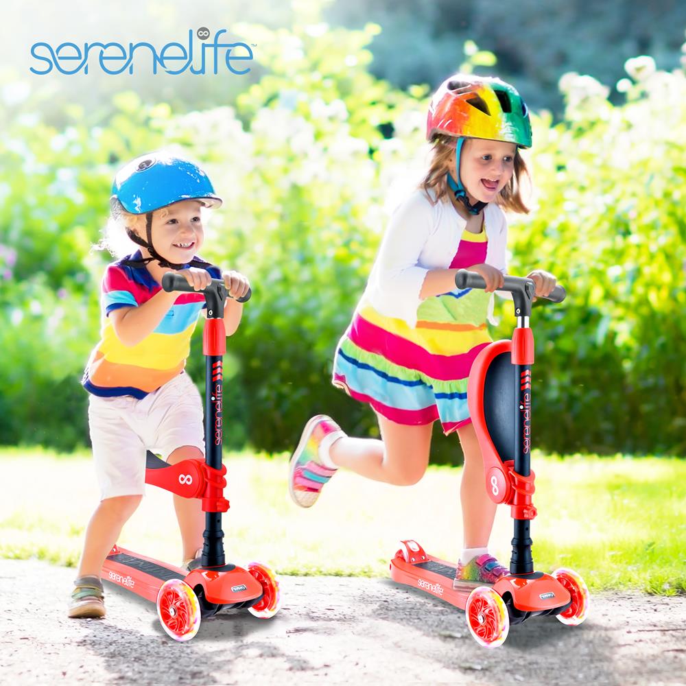 Infinity 3-Wheel Kids Scooter - Child & Toddler Toy Scooter With Built-In Led Wheel Lights, Fold-Out Comfort Seat (Red)