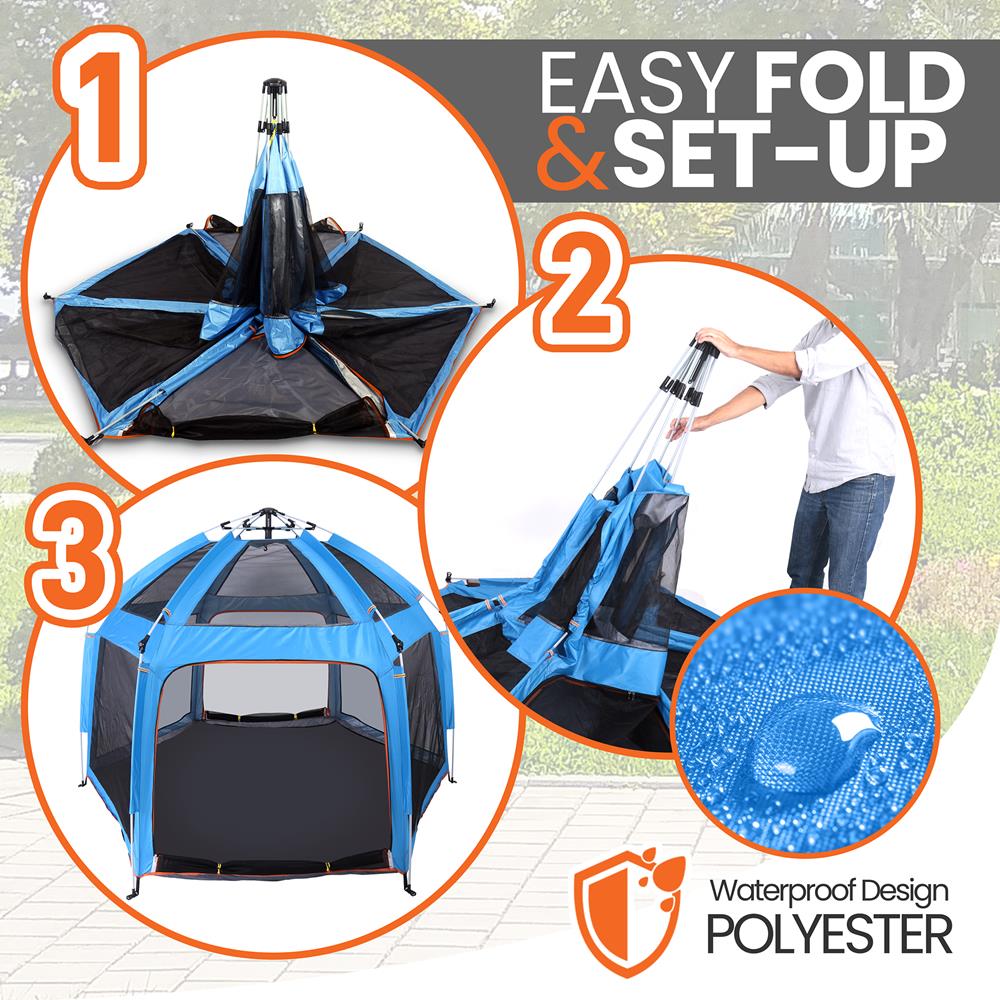 Portable And Foldable Playpen - Lightweight, Easily Collapsible, Play Yard Crib For Indoor & Outdoor Use, For Baby Or Toddler With 6 Panel Playpen Mattress (Blue)