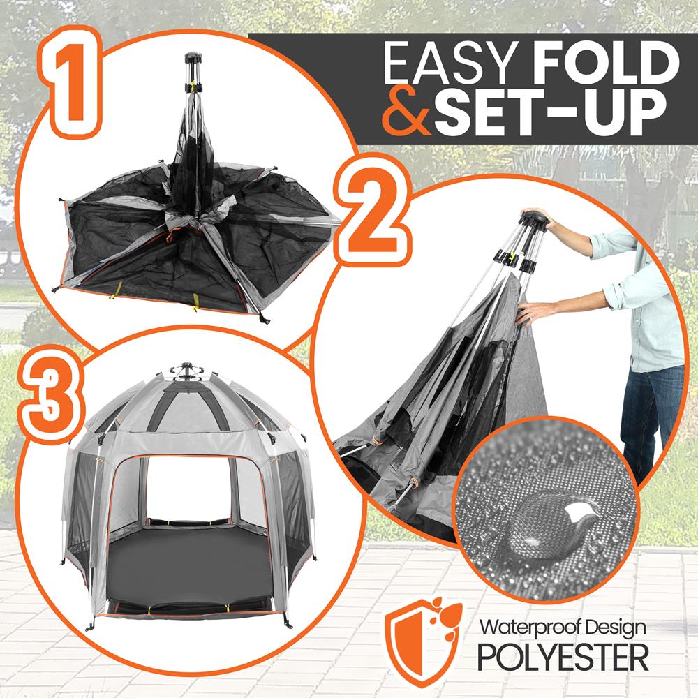Portable Playpen with UV Shade, Easy Fold, Lightweight, Gray