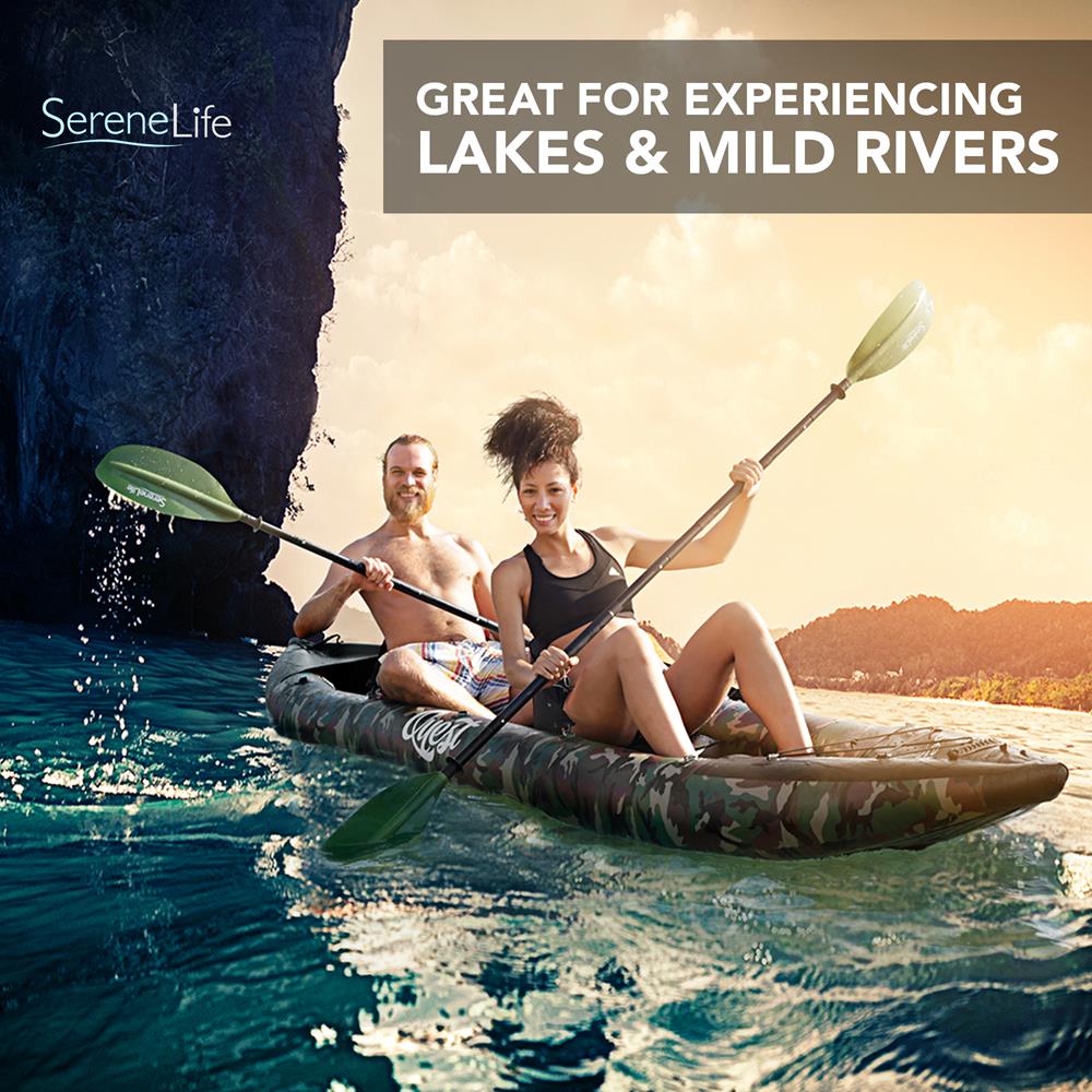 Inflatable 2-Person Kayak, Lightweight PVC, 660lb Capacity, Camo