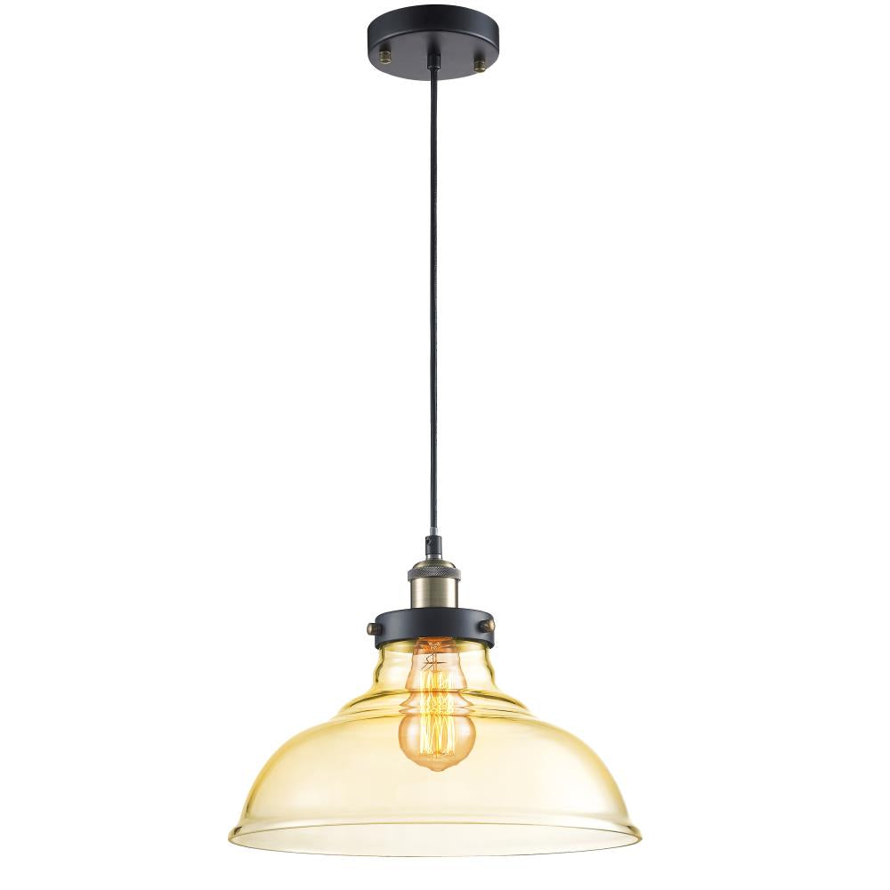 Pendant Light Fixture, Adjustable Glass Dome, Vintage Brass Finish
