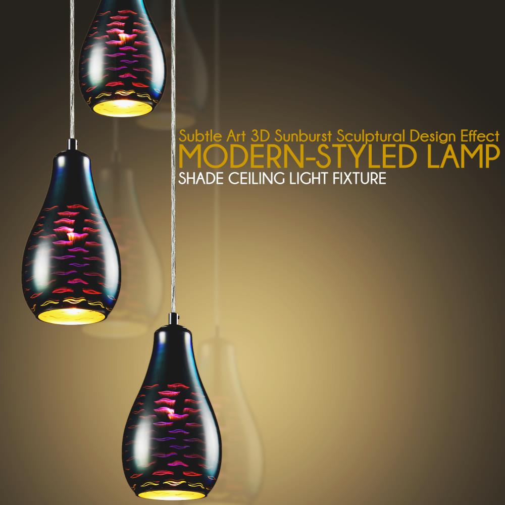 Pendant Light Fixture, Energy Efficient, Glass Dome Shades, Chrome
