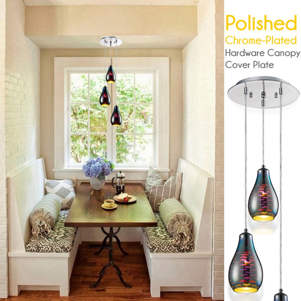 Pendant Light Fixture, Energy Efficient, Glass Dome Shades, Chrome