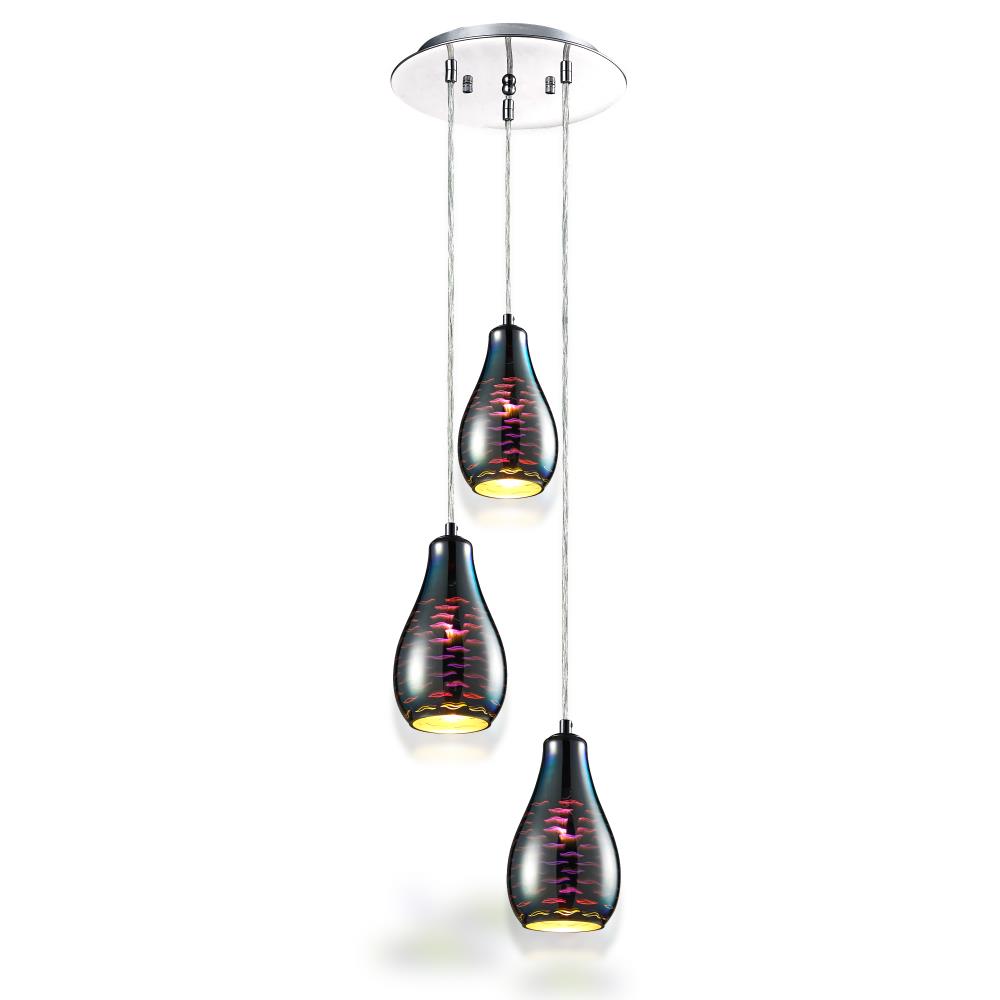 Pendant Light Fixture, Energy Efficient, Glass Dome Shades, Chrome