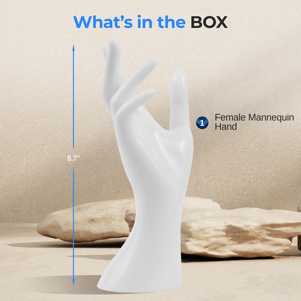 Female Mannequin Hand Heave Duty Jewelry Display Holder Bracelet Necklace Ring Stand (White)
