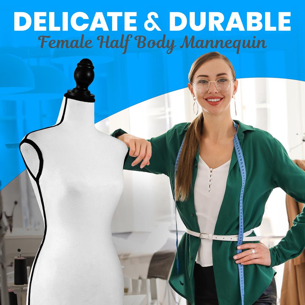 Female Dress Form Mannequin, Adjustable Height, Foam Torso, White