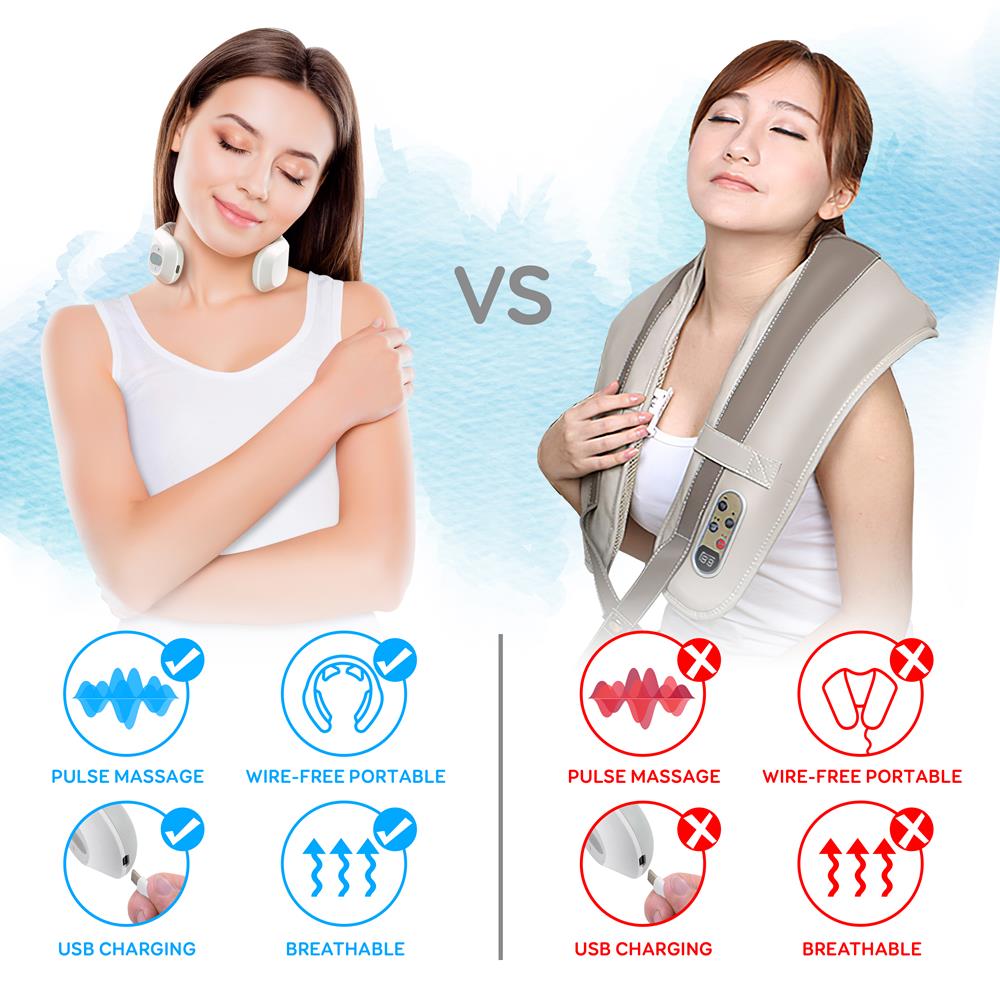 Smart Neck Massager with Heat Therapy, Rechargeable, White