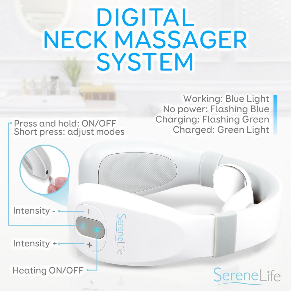 Smart Neck Massager with Heat Therapy, Rechargeable, White