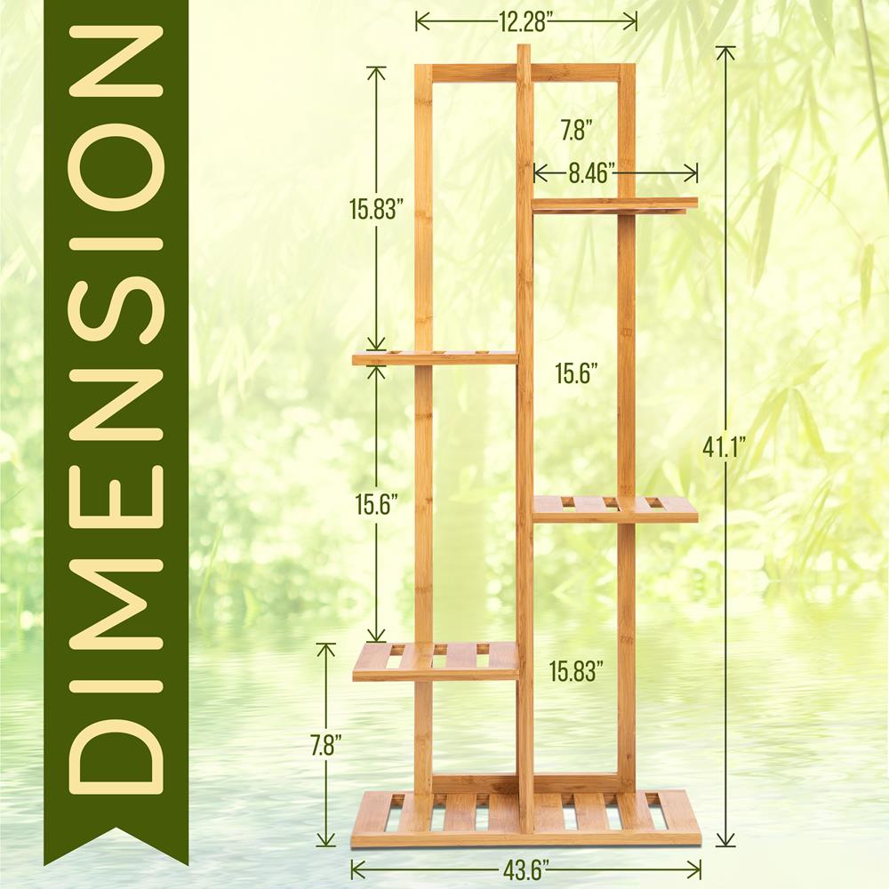 Bamboo Plant Stand 5 Tier Space-Saving Eco-Friendly Indoor/Outdoor