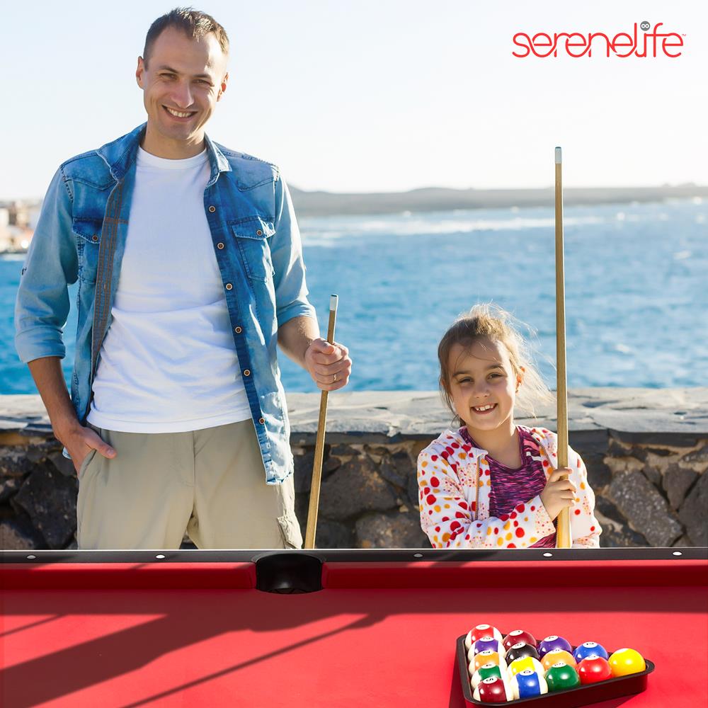 Portable 6ft Pool Table, Easy Fold, Durable Surface, Red