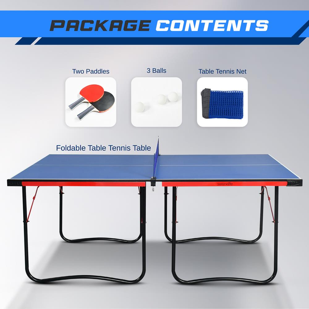 Portable Ping Pong Table Set, Space-Saving MDF, Blue, 6'x3' Foldable Design